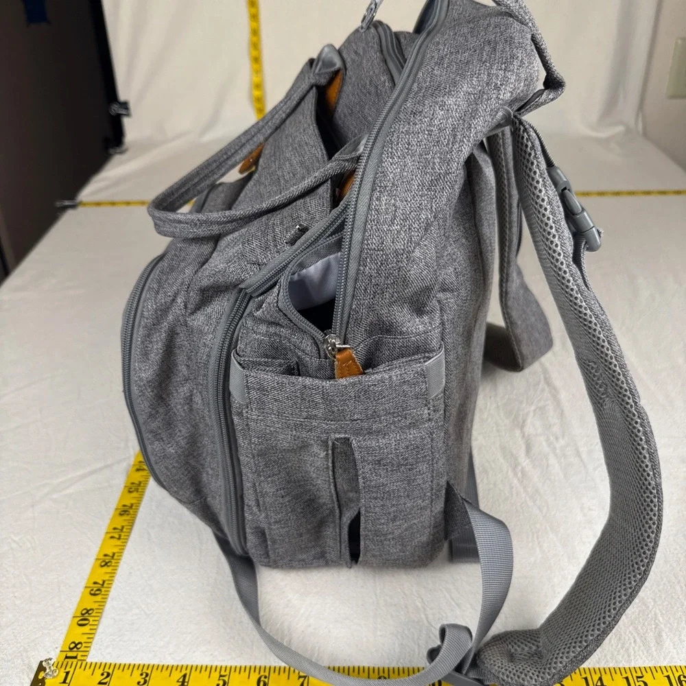 Babble Roo Diaper Bag Backpack Unisex Large Grey Modern Quilted Multi-Pocket